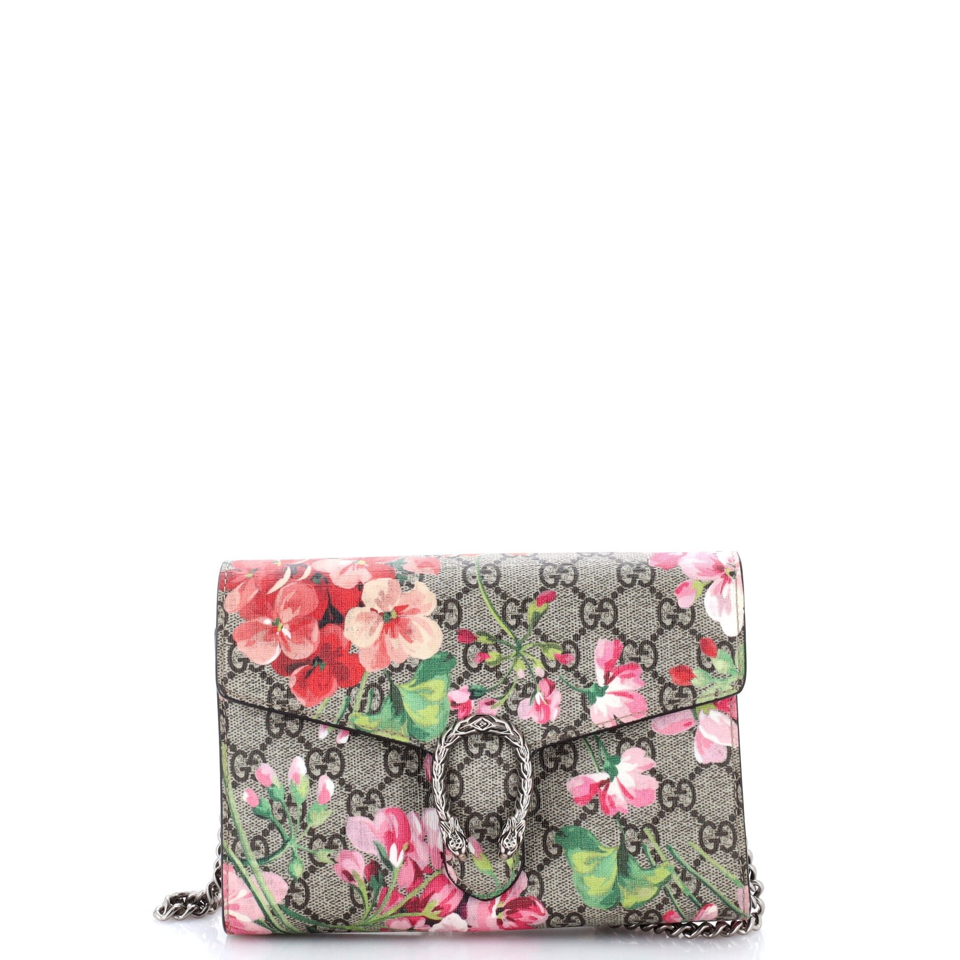 Dionysus Chain Wallet Blooms Print GG Coated Canvas Small