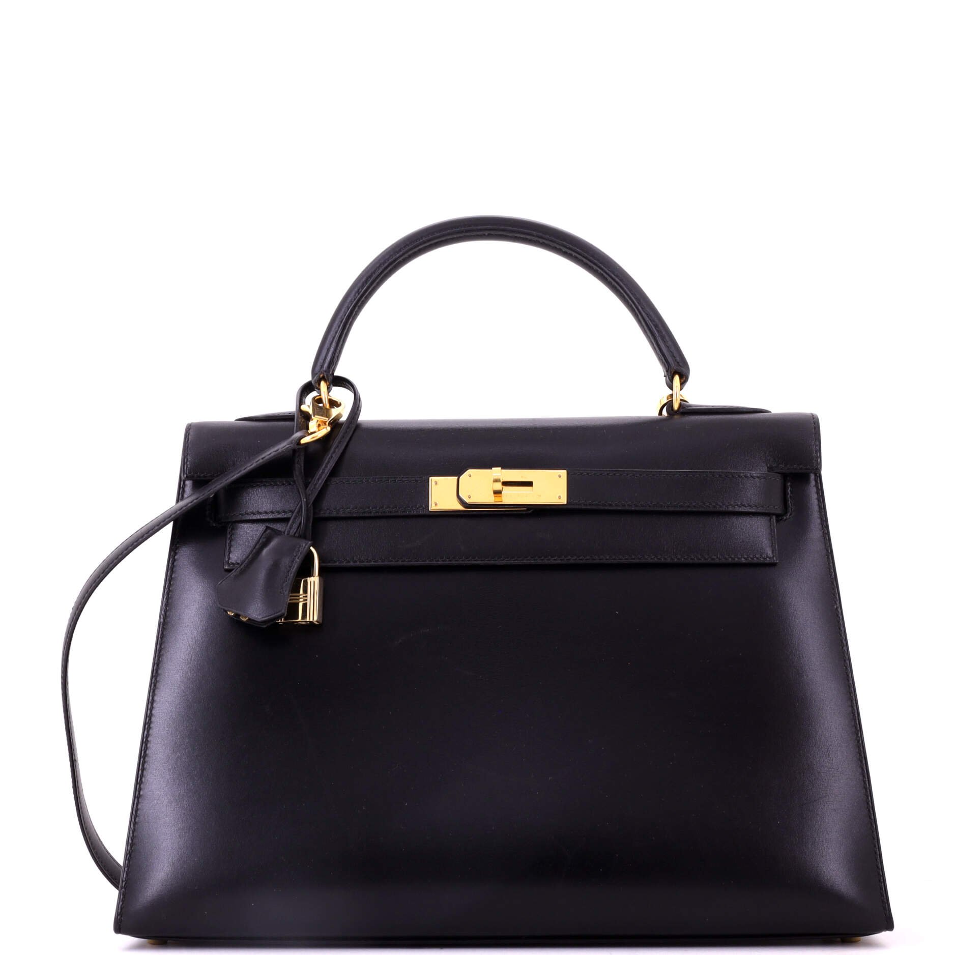 Kelly Handbag Noir Box Calf with Gold Hardware 32