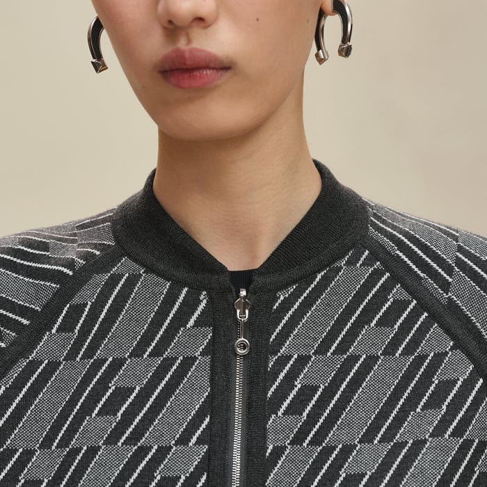 Gris Volcanique "H En Biais" Long-sleeve Reversible Cardigan