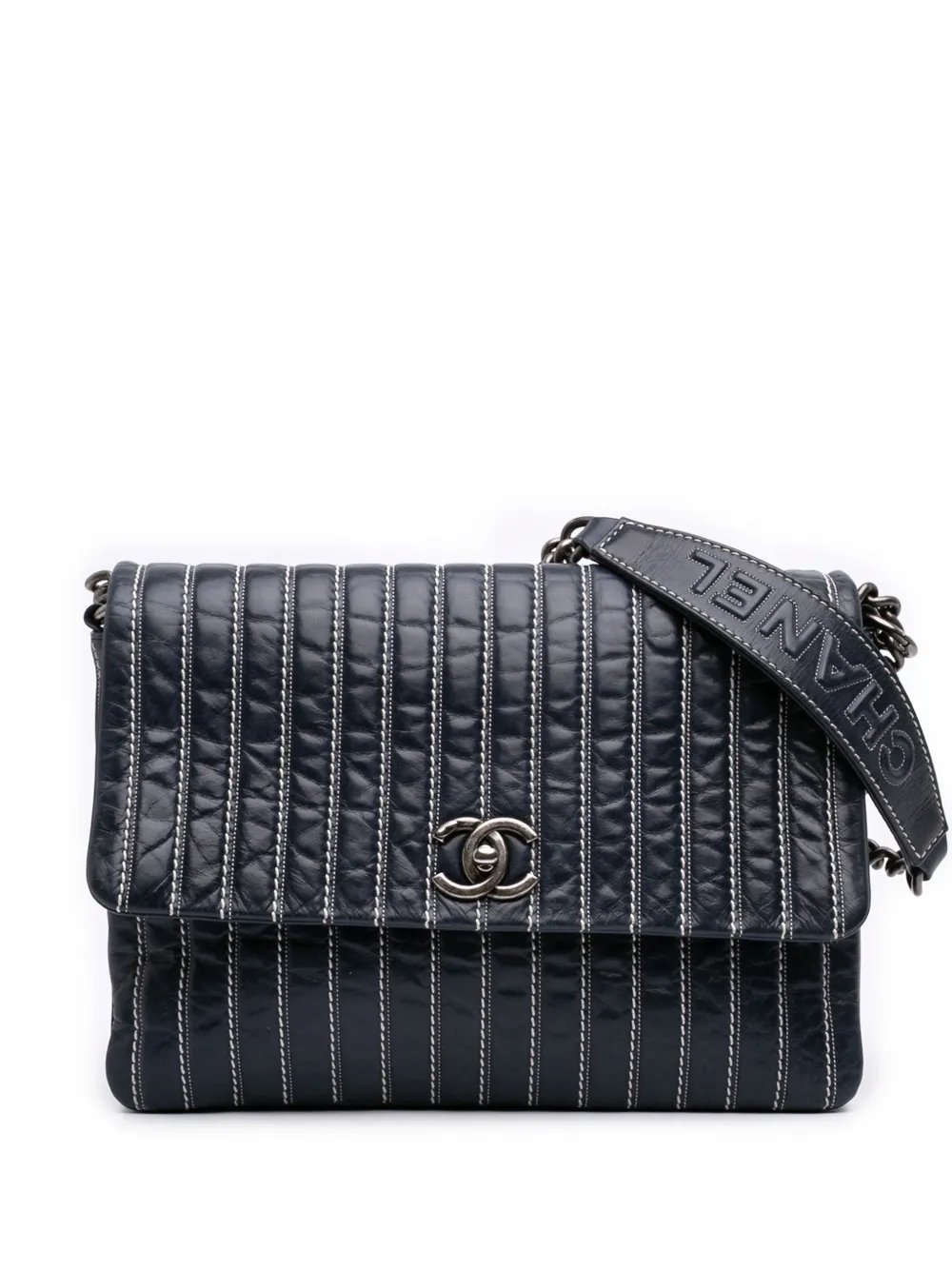 2014-2015 Large Vertical Quilted Lambskin Stitched Single Flap crossbody bag