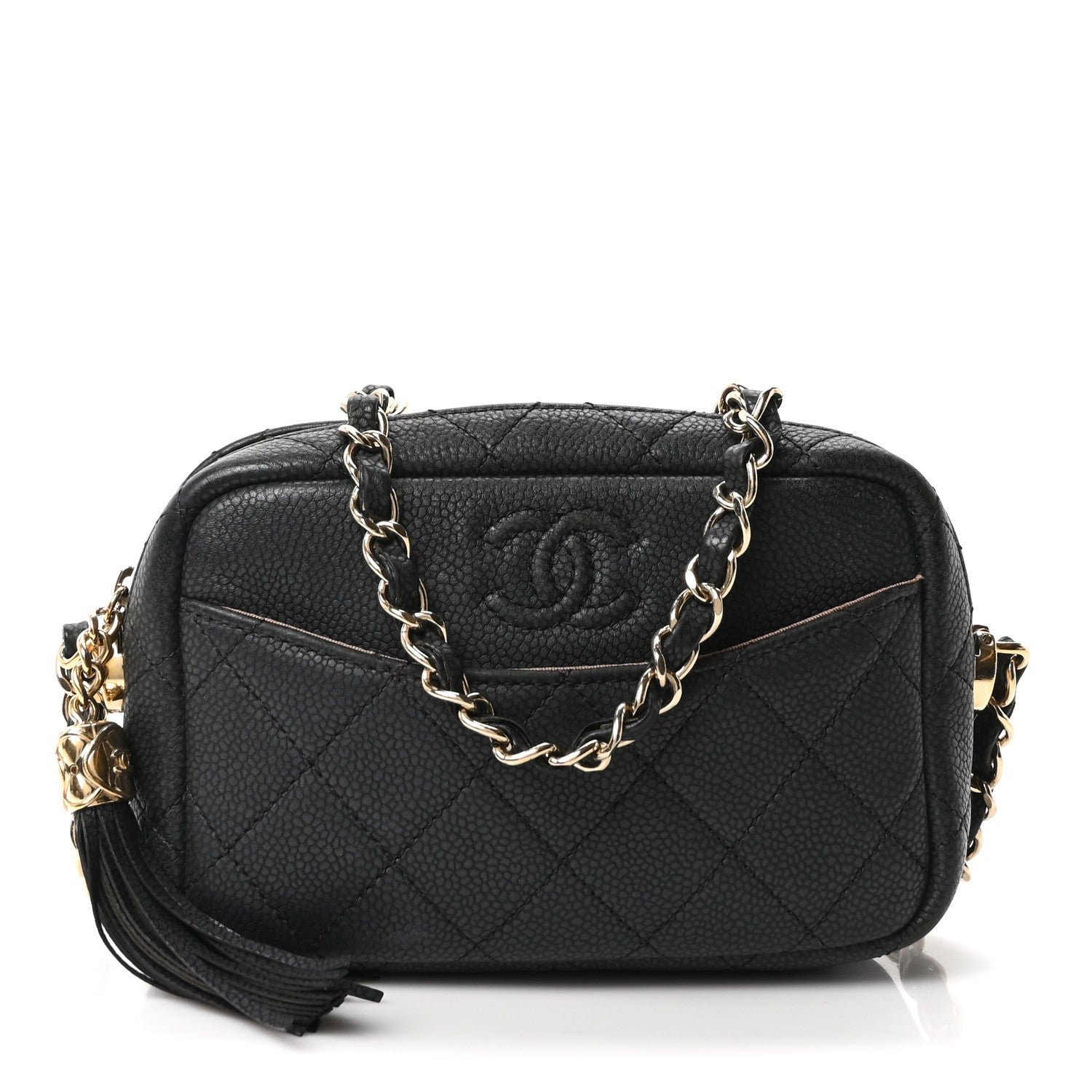 Chanel Iridescent Caviar Quilted Mini Coco Tassel Camera Case Black Black
