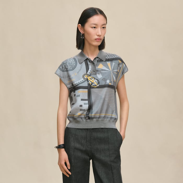 Gris Ténorite "Coloriages De Jour" Sleeveless Twillaine Sweater