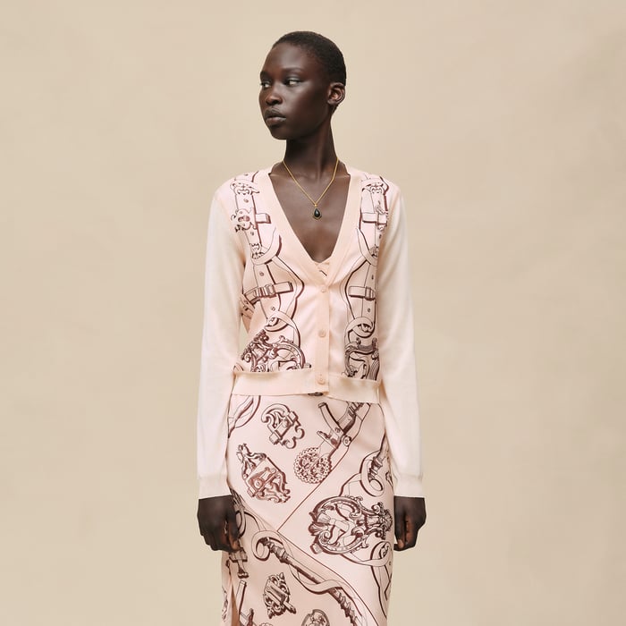 Rose Opaline "Ferronnerie Remix" Long-sleeve Twillaine Cardigan