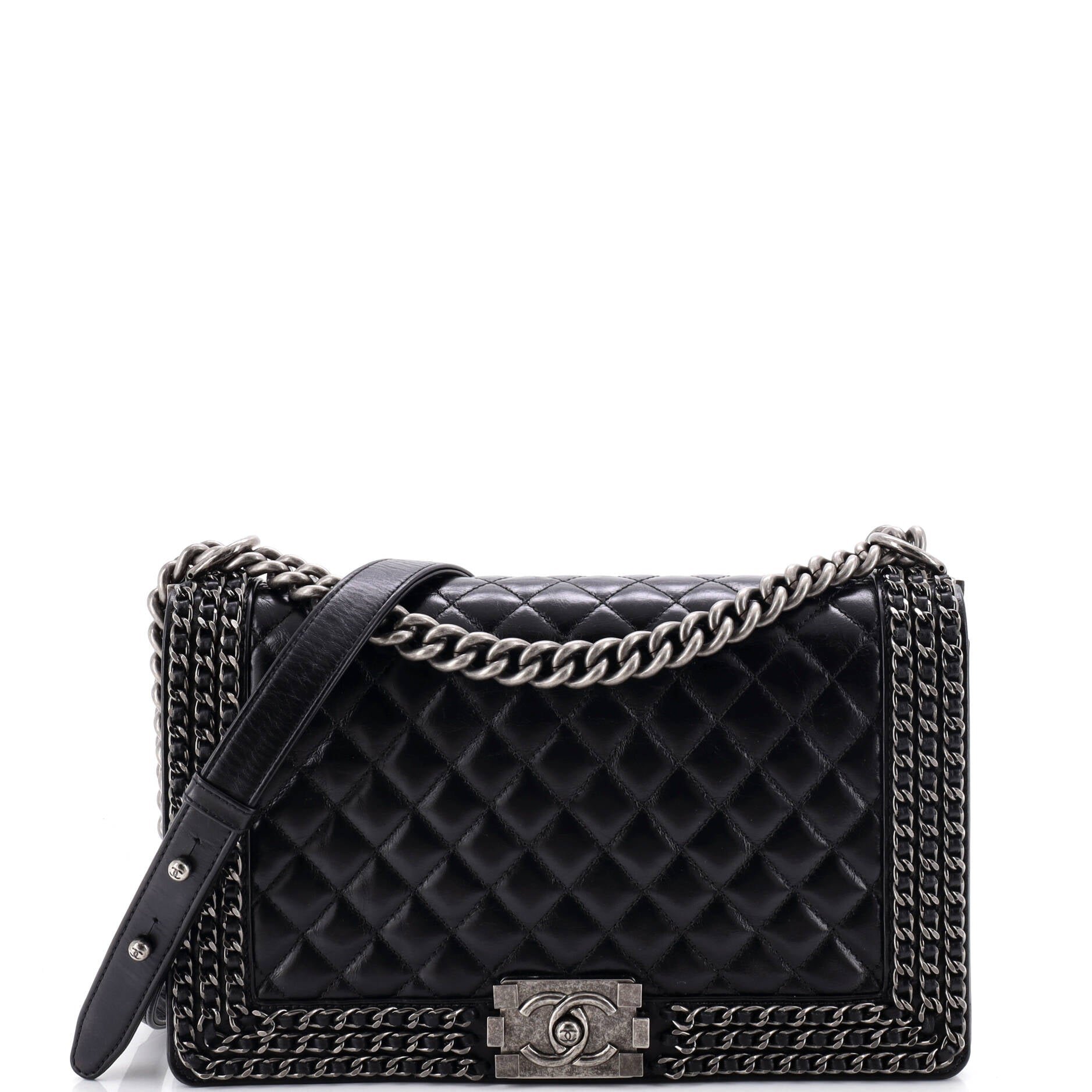 Chained Boy Flap Bag Quilted Glazed Calfskin New Medium