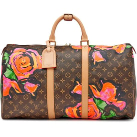 Louis Vuitton Pink, Orange, and Brown Monogram Roses Keepall 50 Gold Hardware, 2008