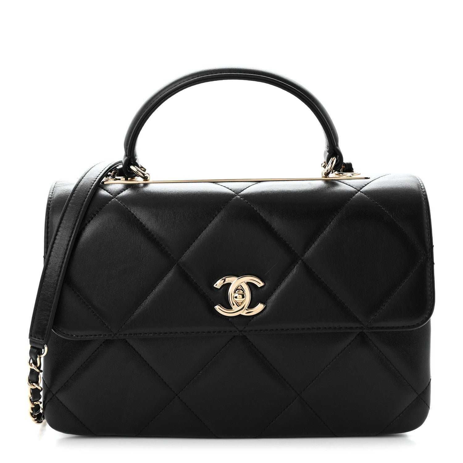 Chanel Lambskin Quilted Medium Trendy CC Flap Dual Handle Bag Black