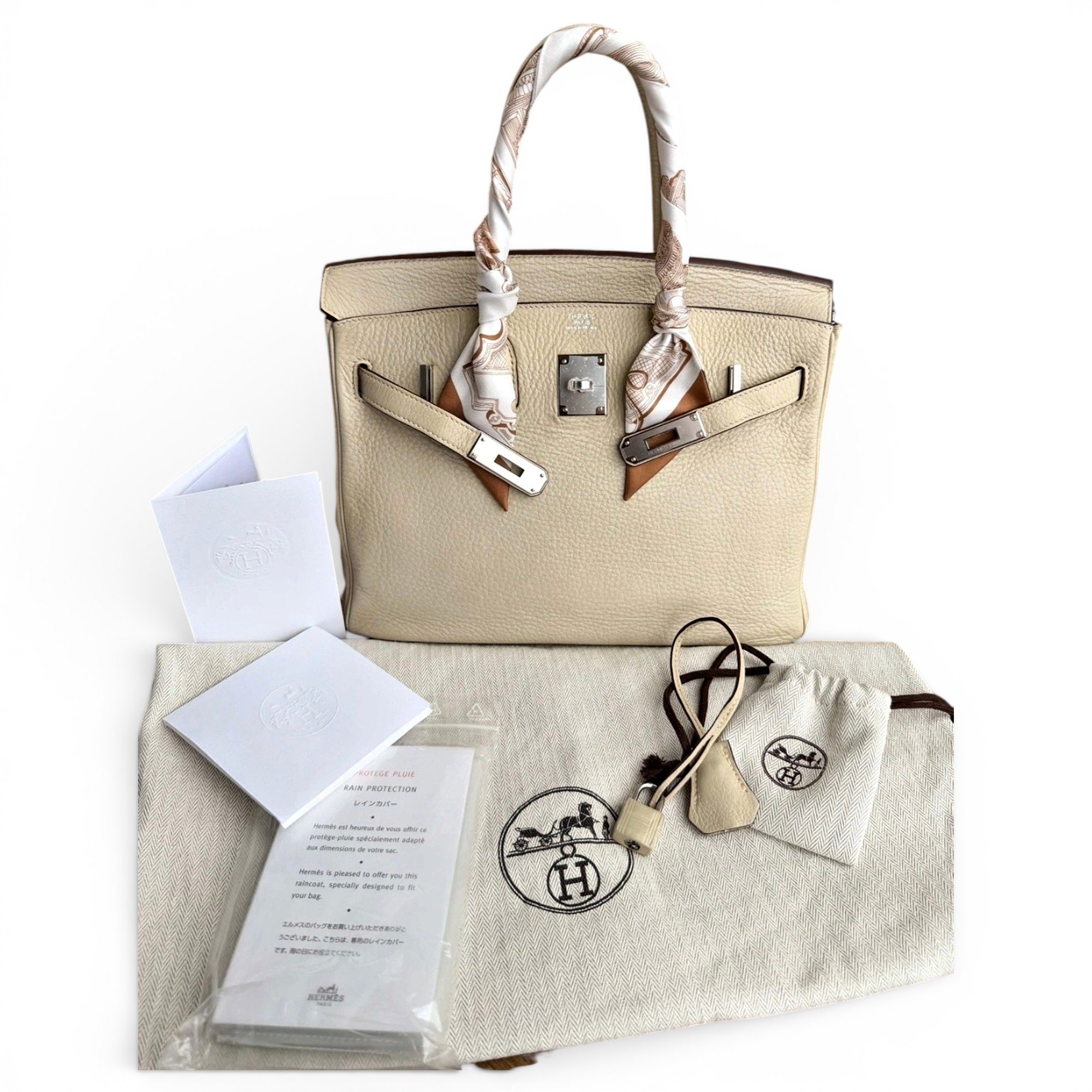 Hermes Birkin 30 Handbag Parchemin Clemence Leather