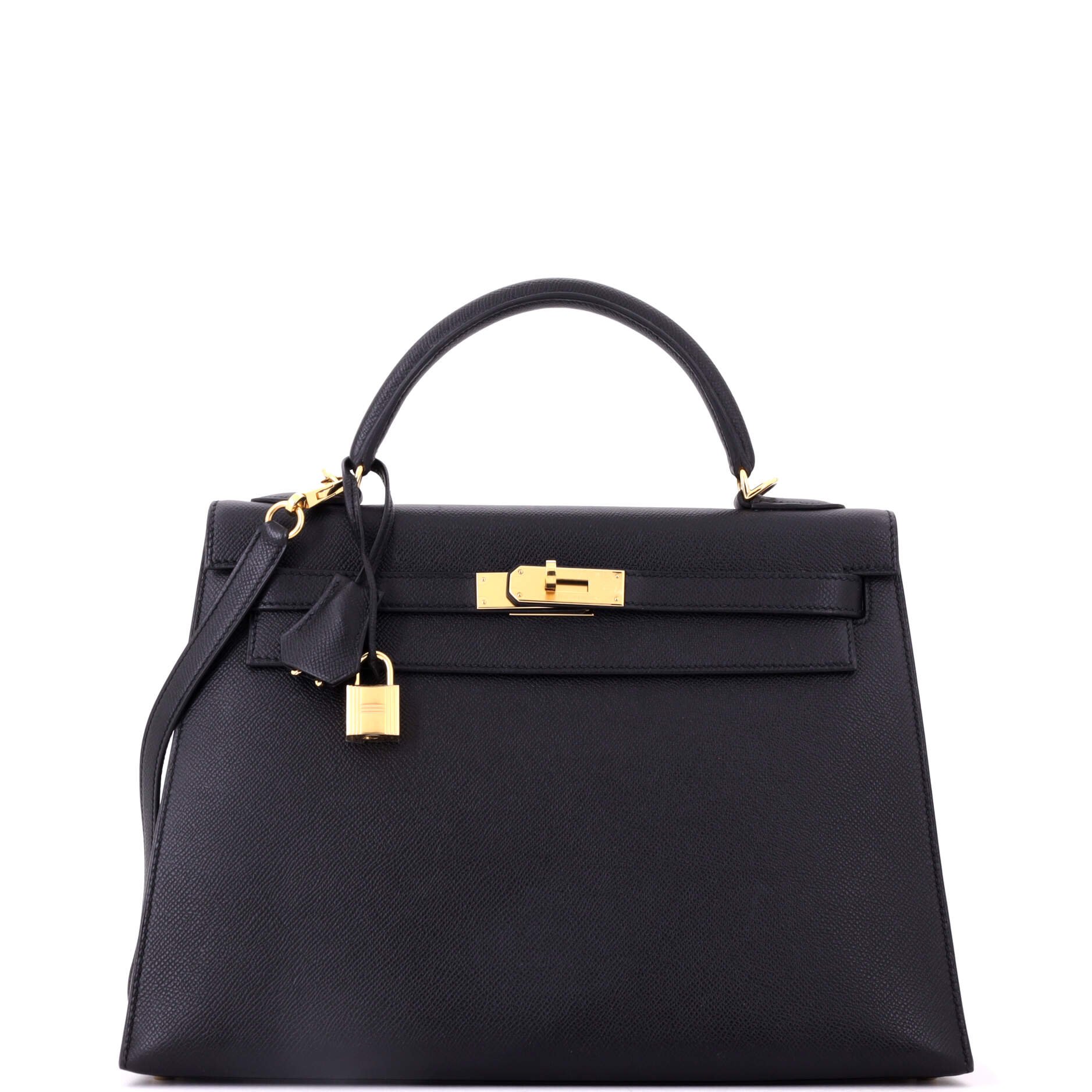 Hermes Kelly Handbag Noir Epsom with Gold Hardware 32