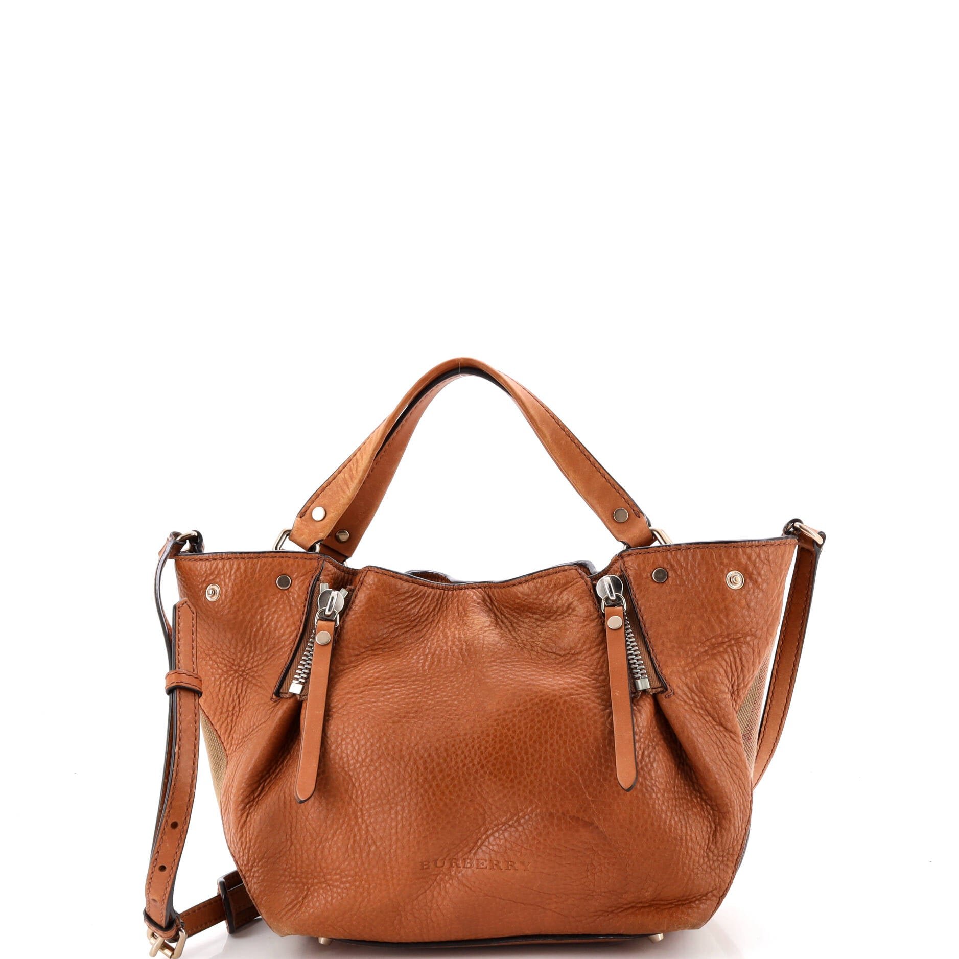Burberry Maidstone Tote Leather and House Check Canvas Medium