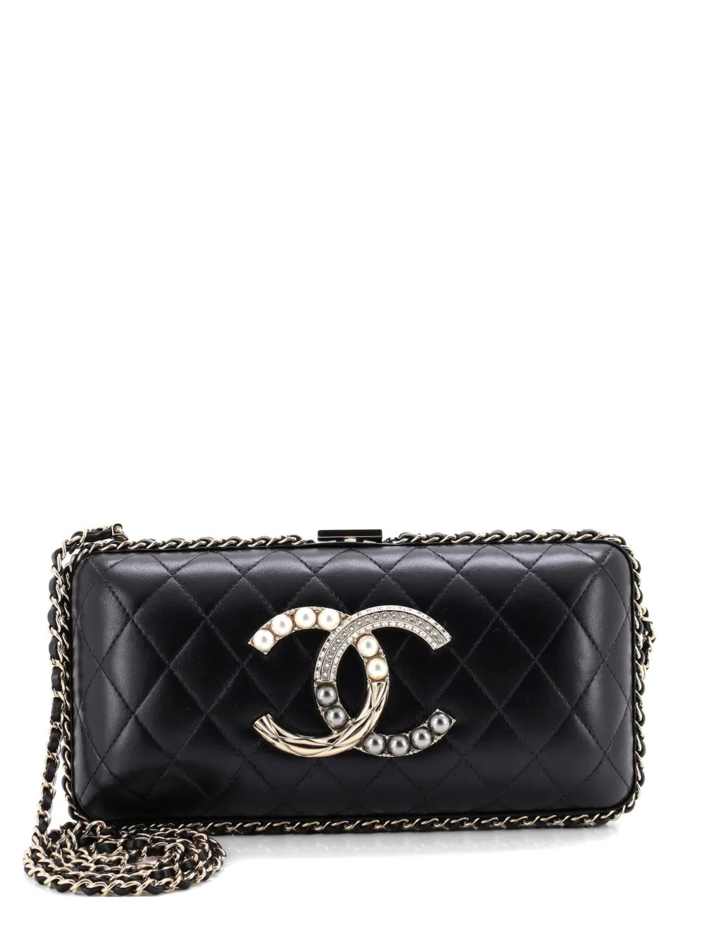 CC Chain Around Minaudiere Crystal and Pearl Embellished Quilted Lambskin clutch bag