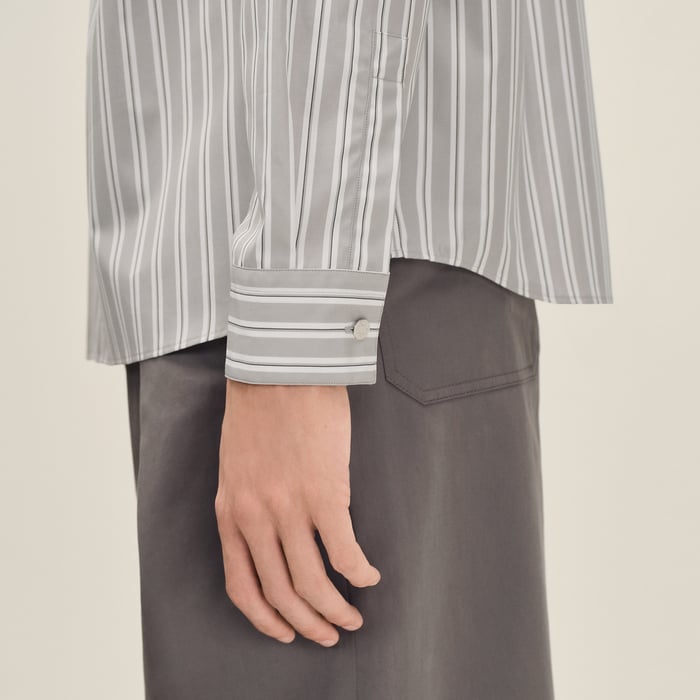 Gris "Rayures Fond Colore" Boxy Fit Shirt With Louis Collar