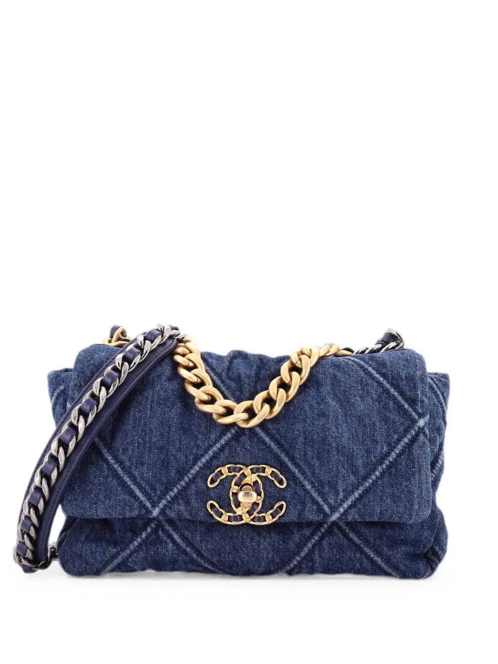 19 Flap Bag Quilted Denim Medium shoulder bag