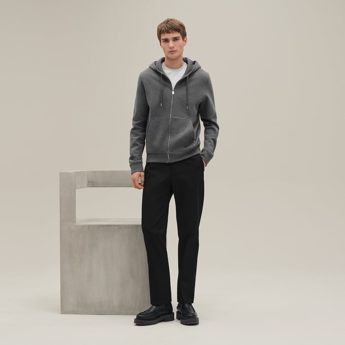 Gris Chiné Foncé "Ex-libris" Hooded Sweater With Silk Detail