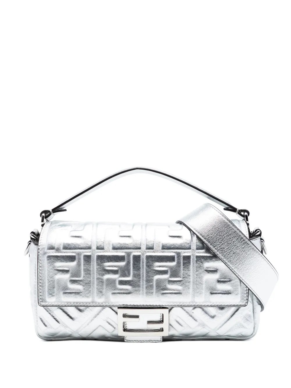 2010-2026 Medium Metallic Leather Embossed FF Baguette satchel