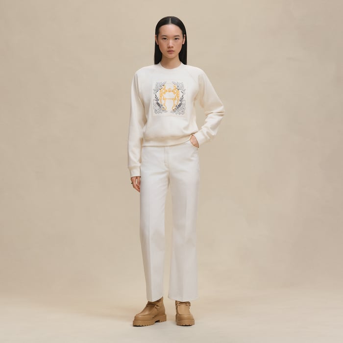 Blanc Cassé "Della Cavalleria" Raglan Sleeve Embroidered Sweatshirt