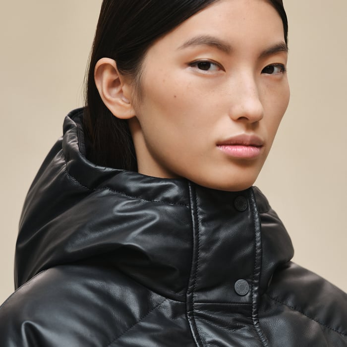 Noir Smooth Calfskin Puffer Coat