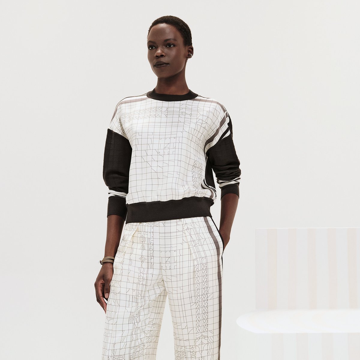 Marron Fusain "Coaching Deja Vu" Long-sleeve Twillaine Sweater