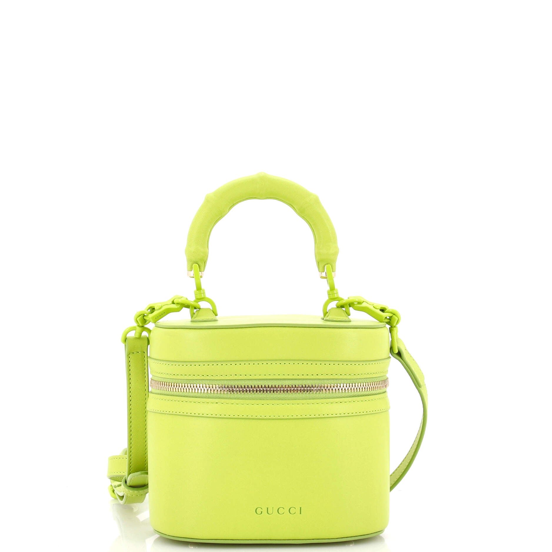 Bamboo Top Handle Vanity Shoulder Bag Leather Mini