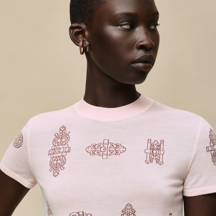 Rose Opaline "Ferronnerie" Short-sleeve Sweater