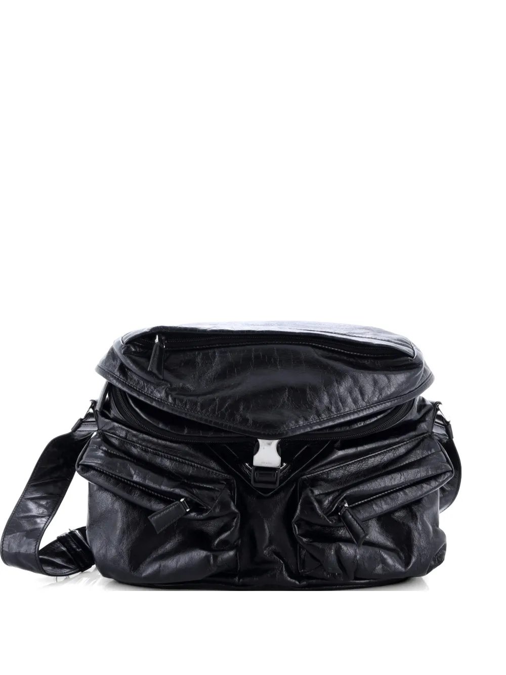 Slanted Double Pocket Buckle Soft Calf shoulder bag