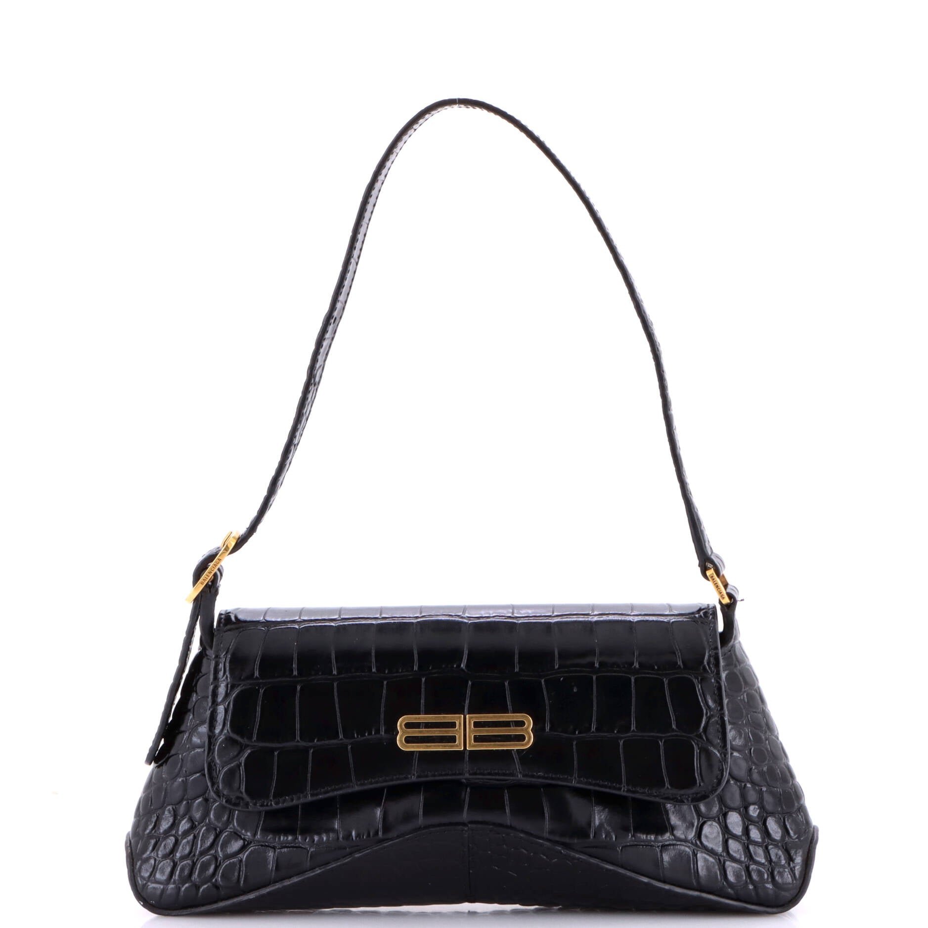 XX Flap Street Shoulder Bag Crocodile Embossed Leather Small