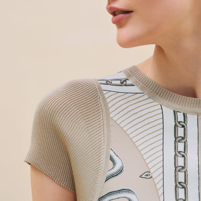 Beige Glaise "Effet Kaleidoscope" Short-sleeve Twillaine Dress