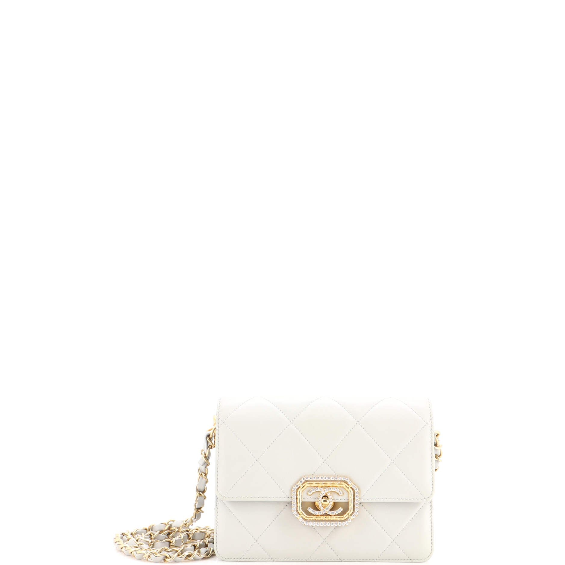Crystal Geometric Frame CC Flap Bag Quilted Calfskin Mini