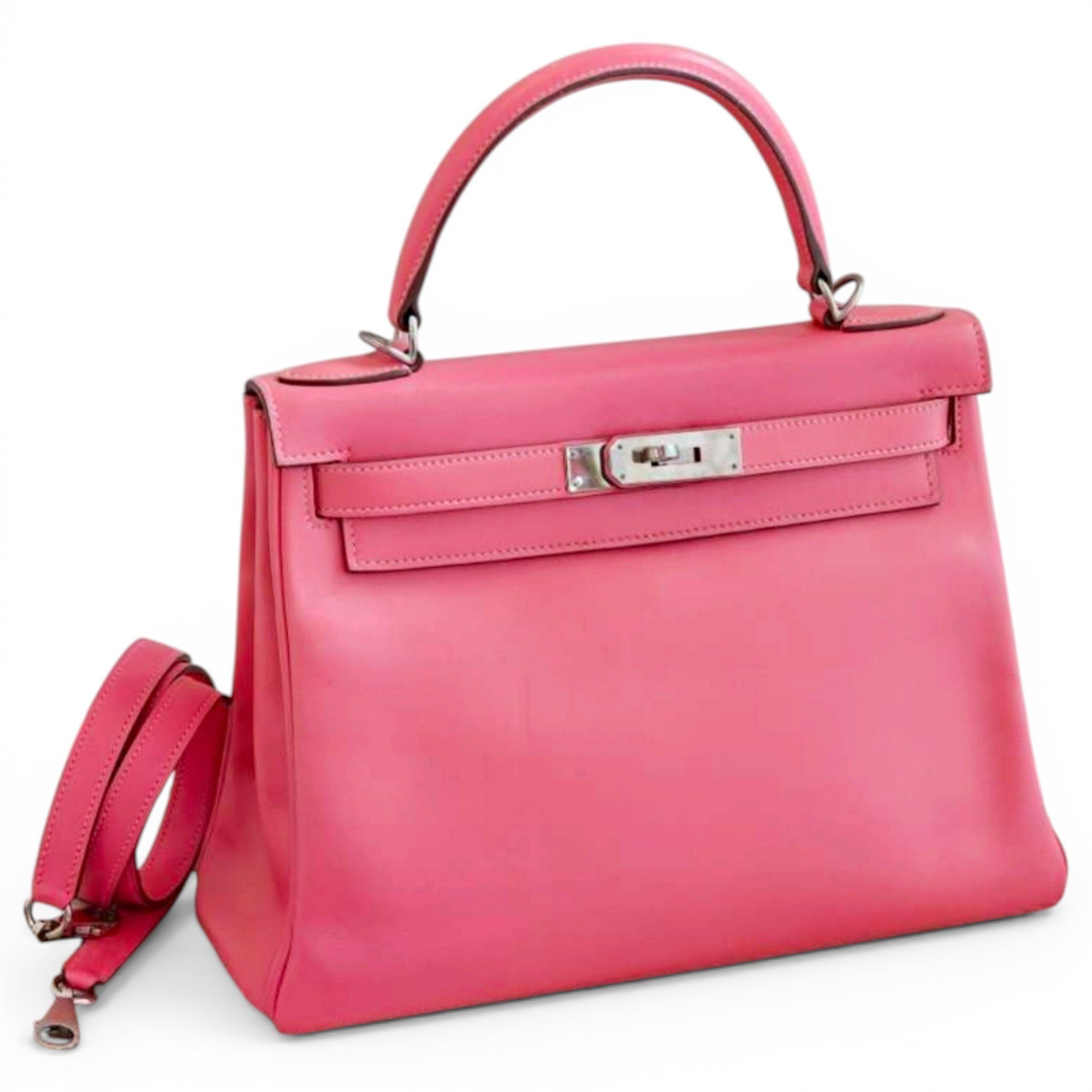Hermes Kelly 28 Handbag Pink Tadelakt Leather