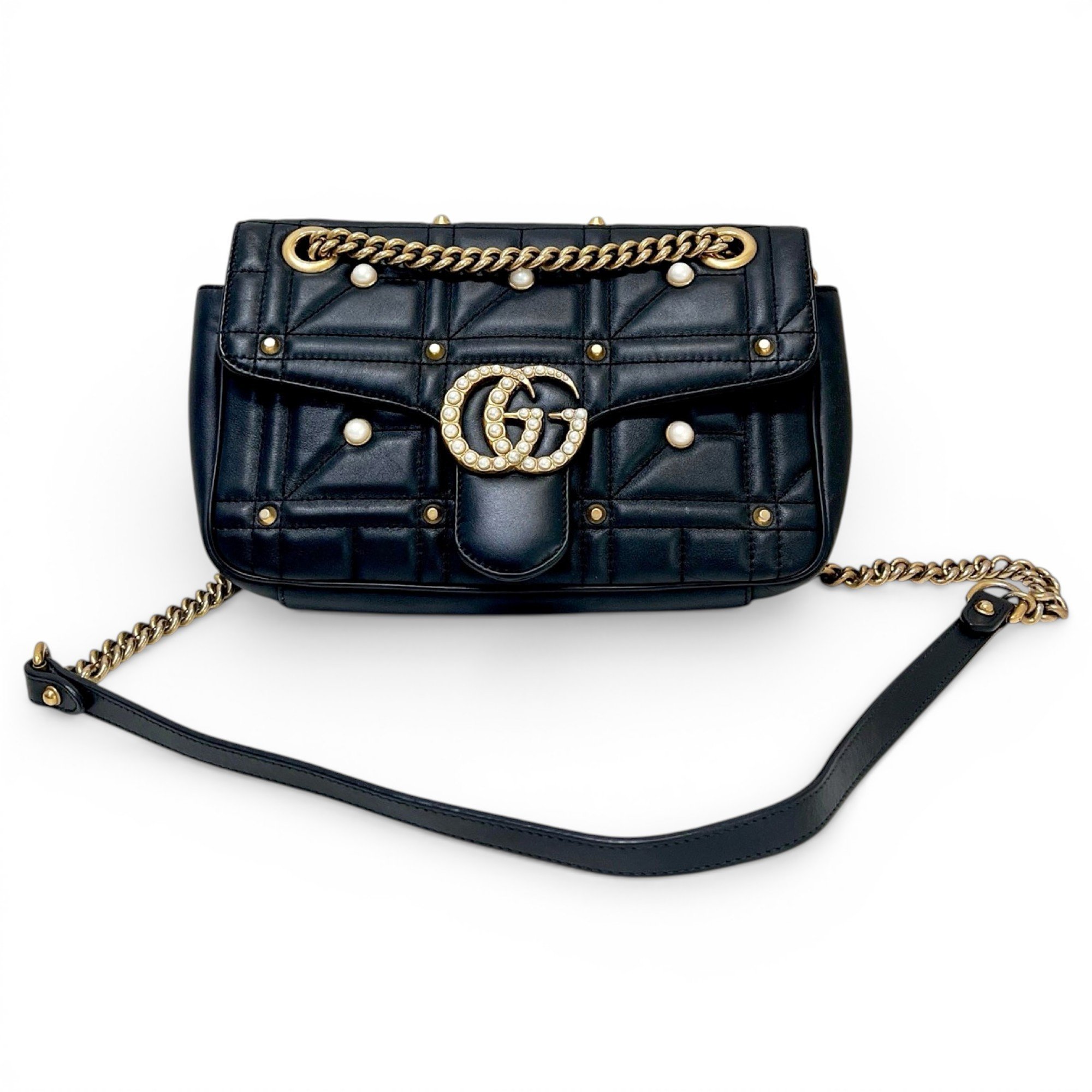 Pearly GG Marmont Flap leather handbag