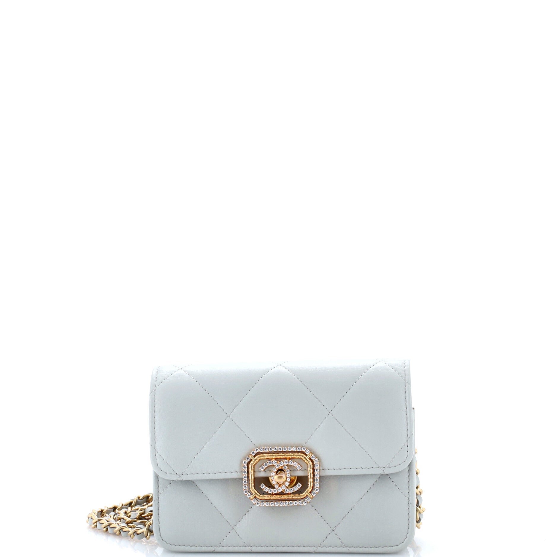 Crystal Geometric Frame CC Clutch with Chain Quilted Calfskin
