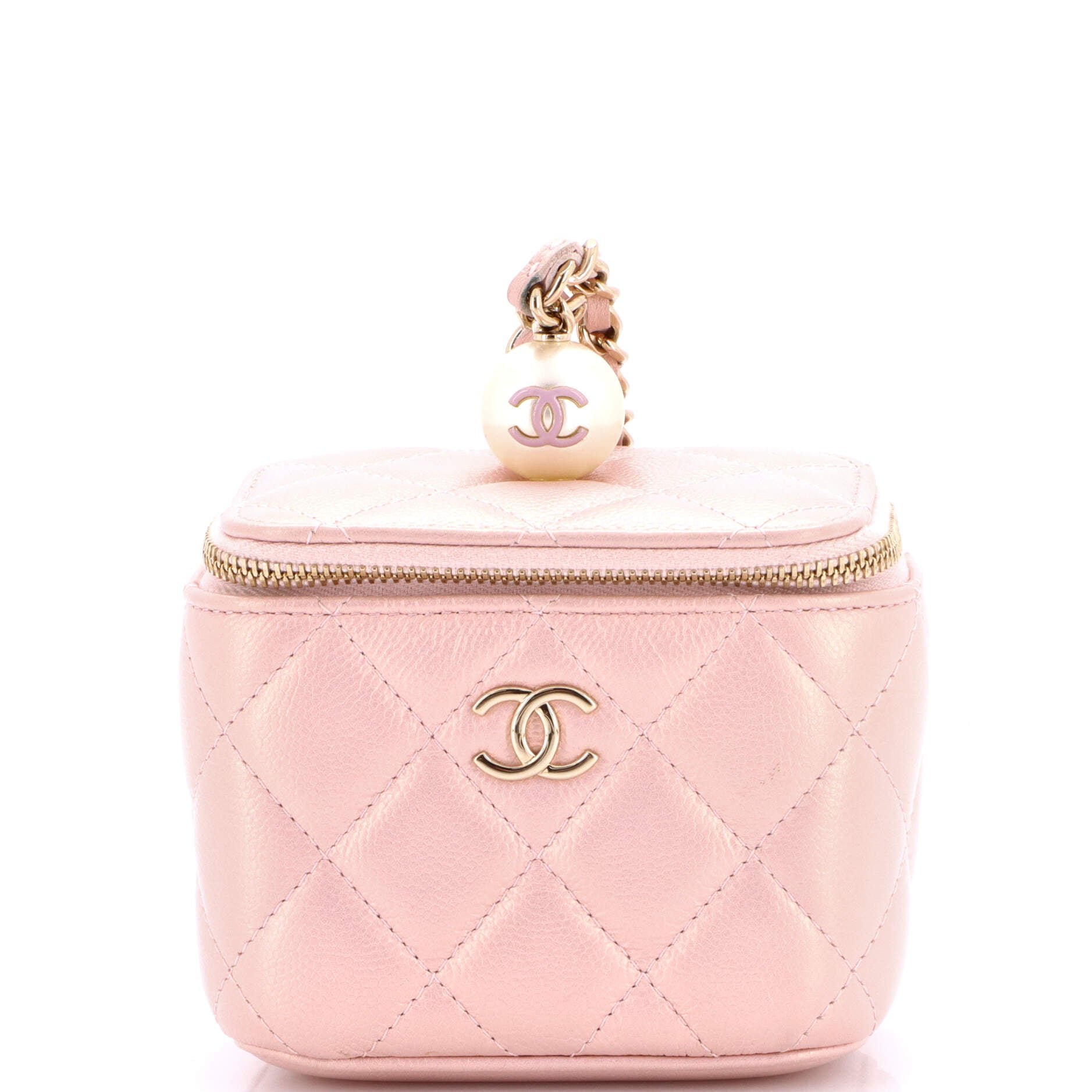 Classic Pearl Vanity Case with Chain Quilted Caviar Mini