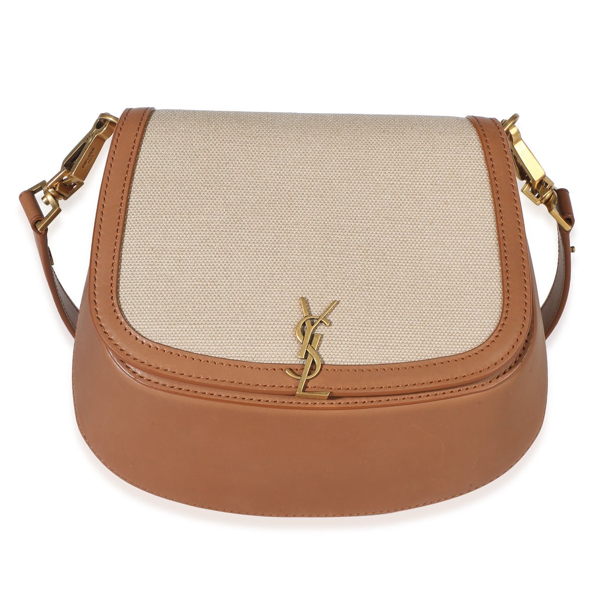 Natural Tan Canvas Calfskin Mini Voltaire Top Handle Bag