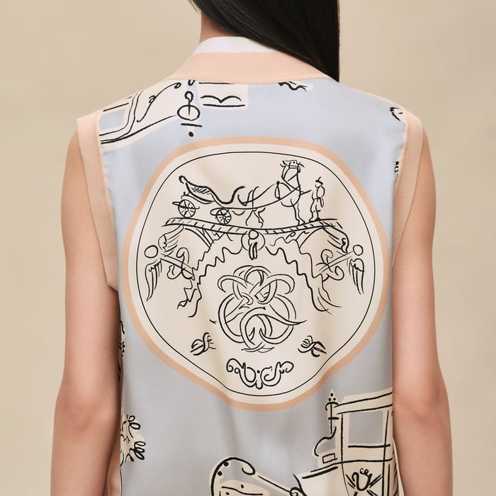 Gris Paruline "Ex-libris a Main Levee" Sleeveless Twillaine Cardigan