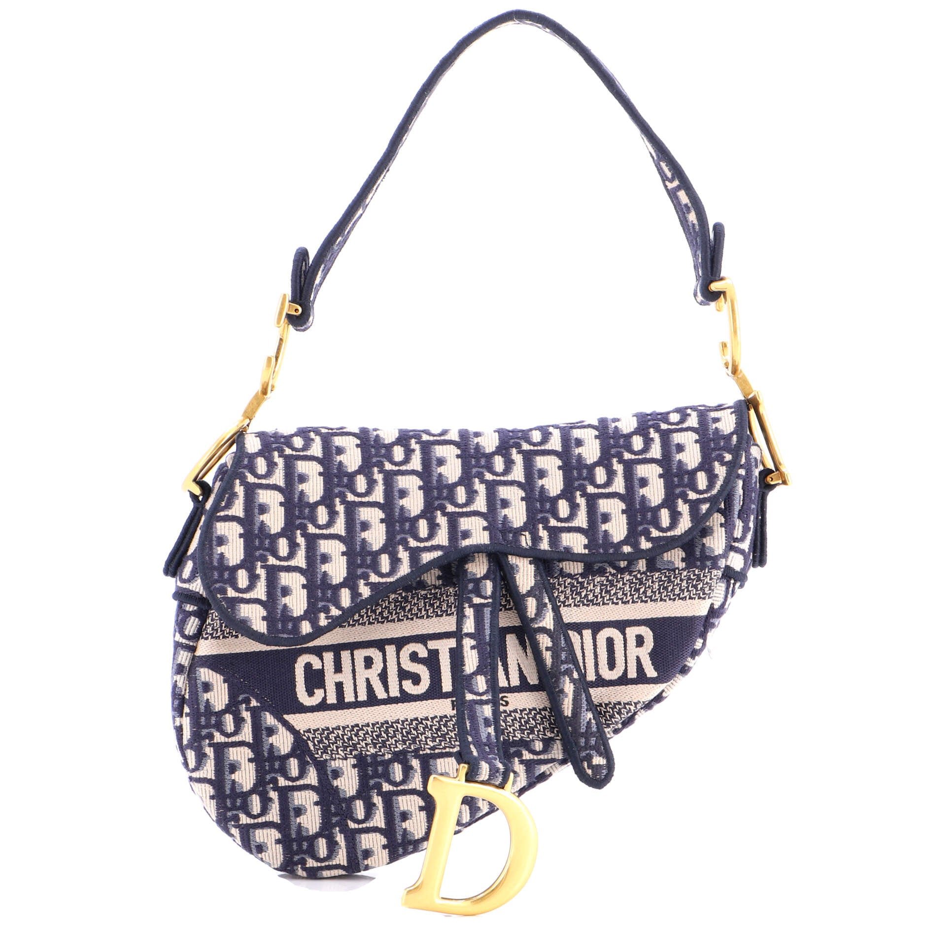Dior Saddle Handbag Logo Embroidered Oblique Canvas Medium