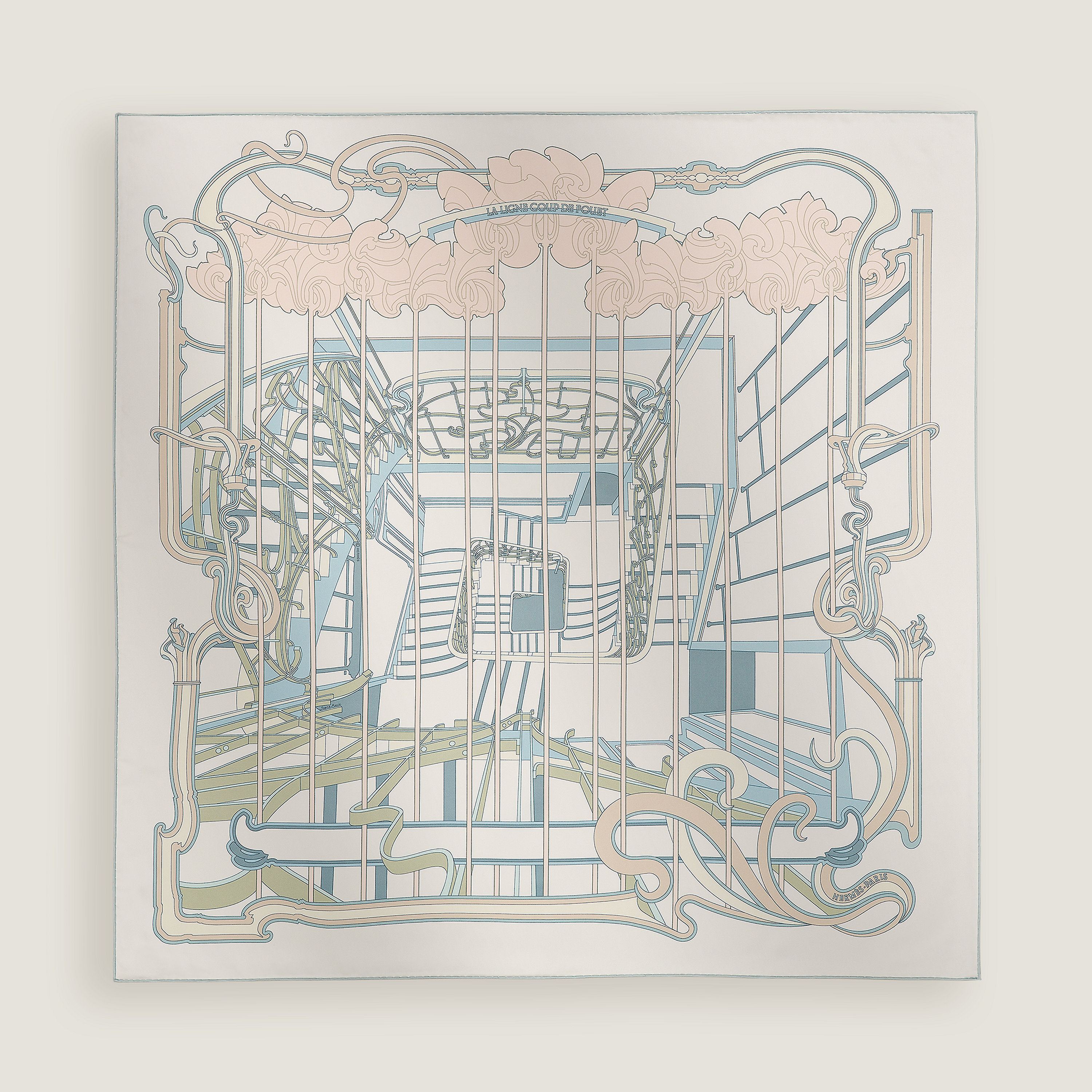 Hermès La Ligne Coup de Fouet scarf 90 Blanc/Bleu Glacier/Rose