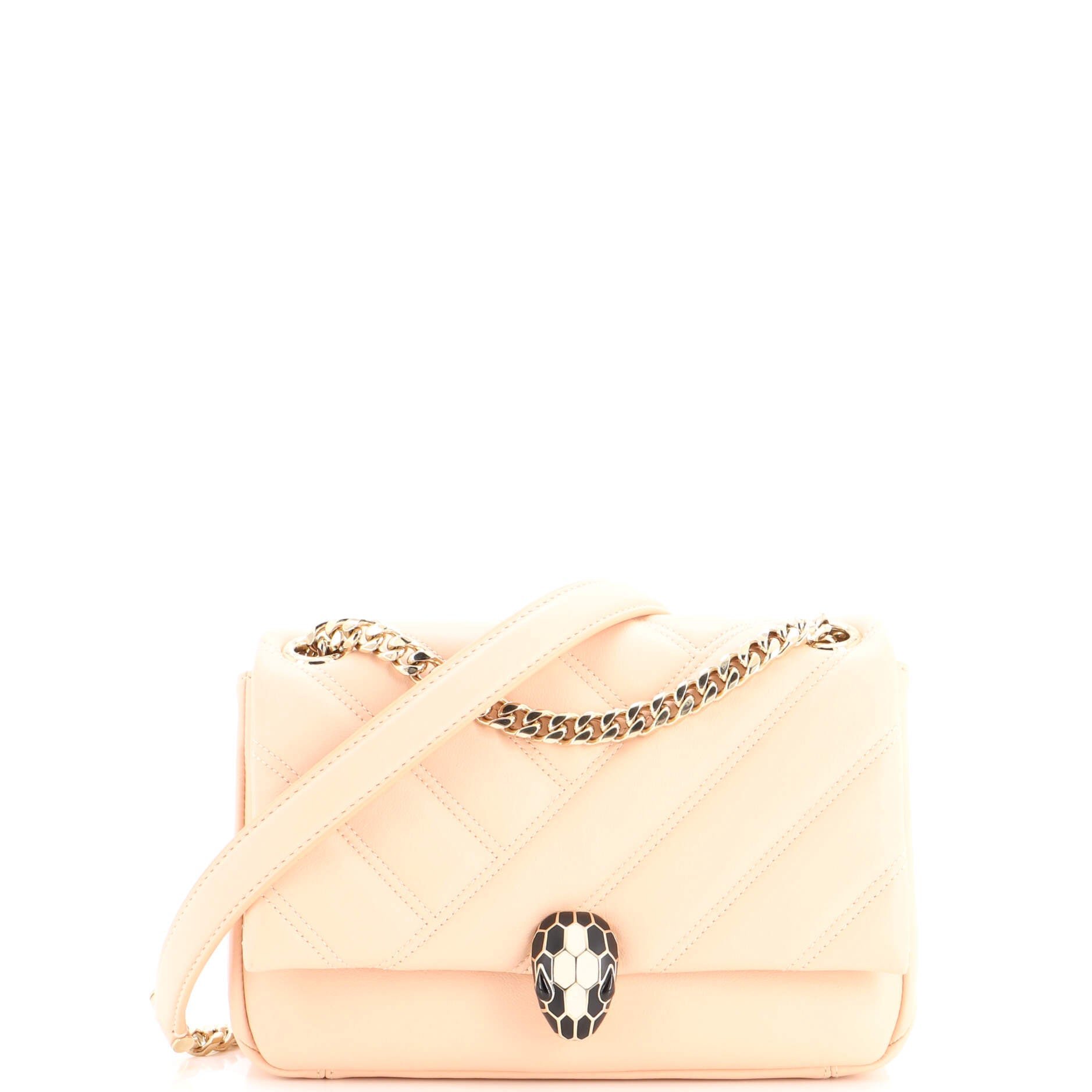 Serpenti Cabochon Shoulder Bag Diagonal Quilted Leather Small