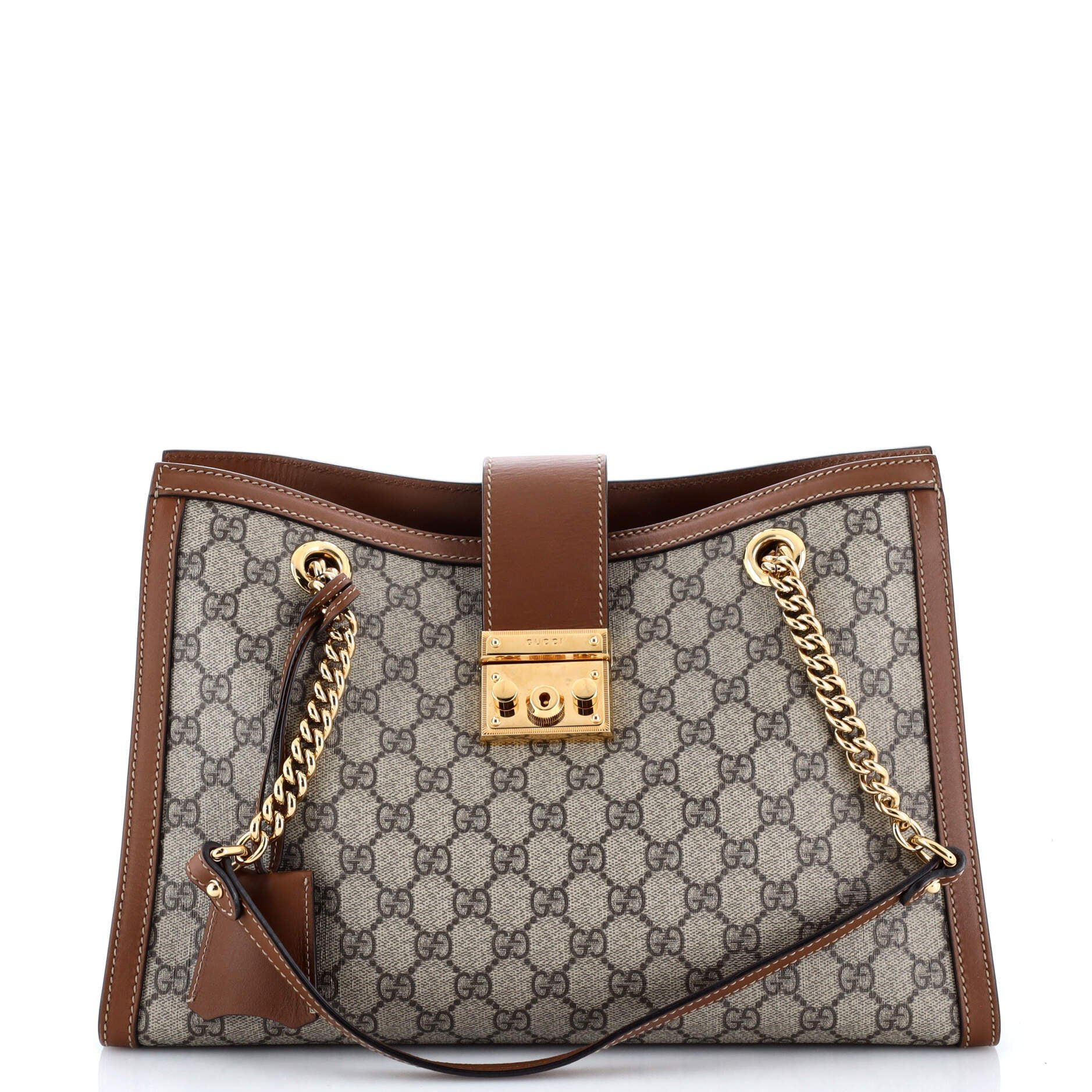 Gucci Padlock Chain Tote GG Coated Canvas with Leather Medium