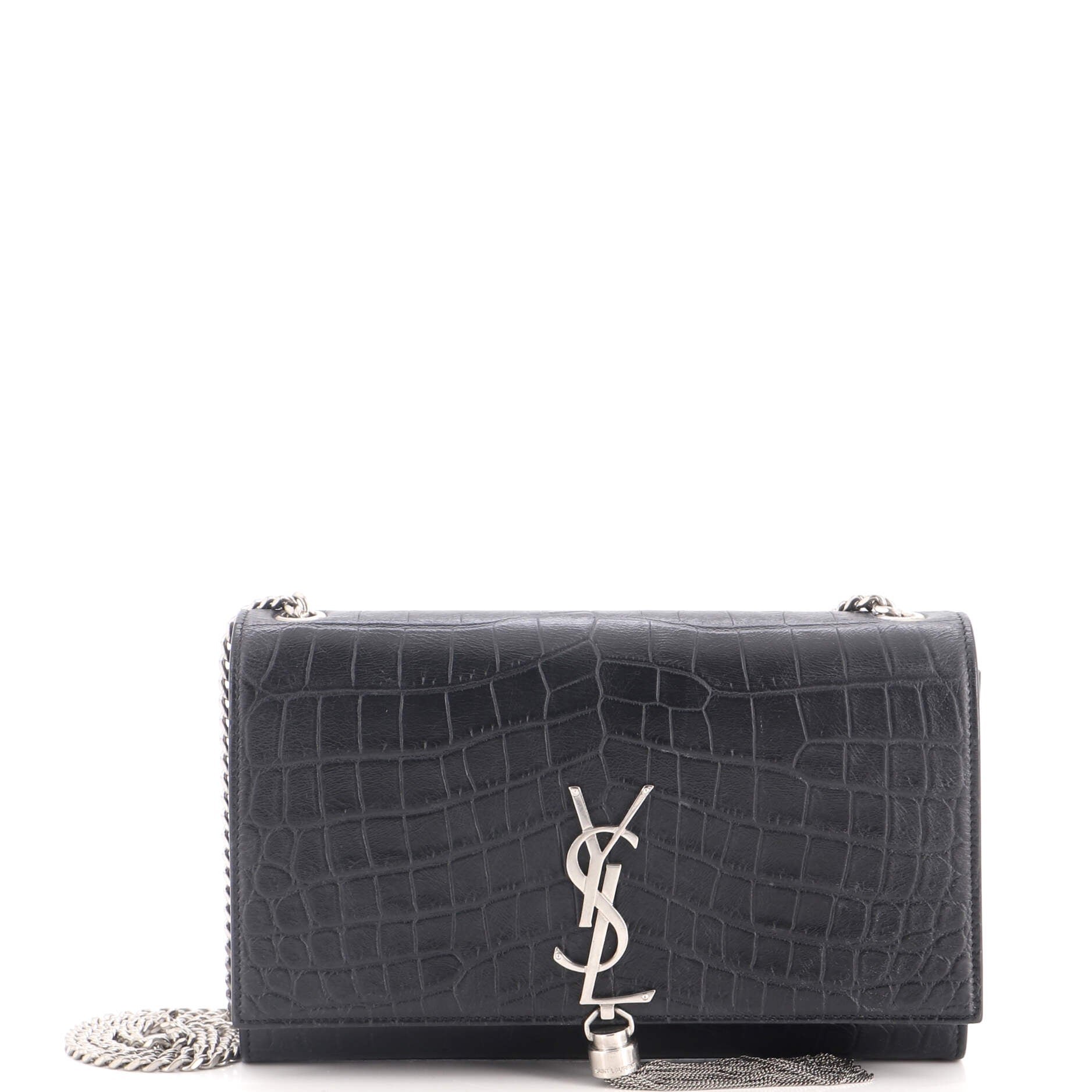 Classic Monogram Tassel Crossbody Bag Crocodile Embossed Leather Medium