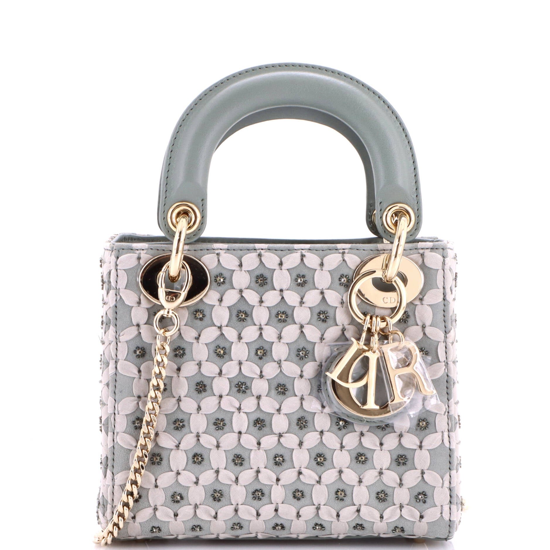 Lady Dior Chain Bag Embellished Satin Mini