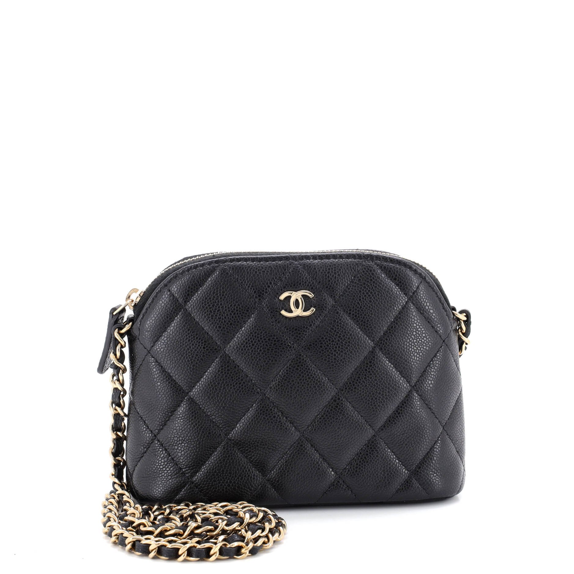 CC Dome Zip Clutch with Chain Quilted Caviar Mini