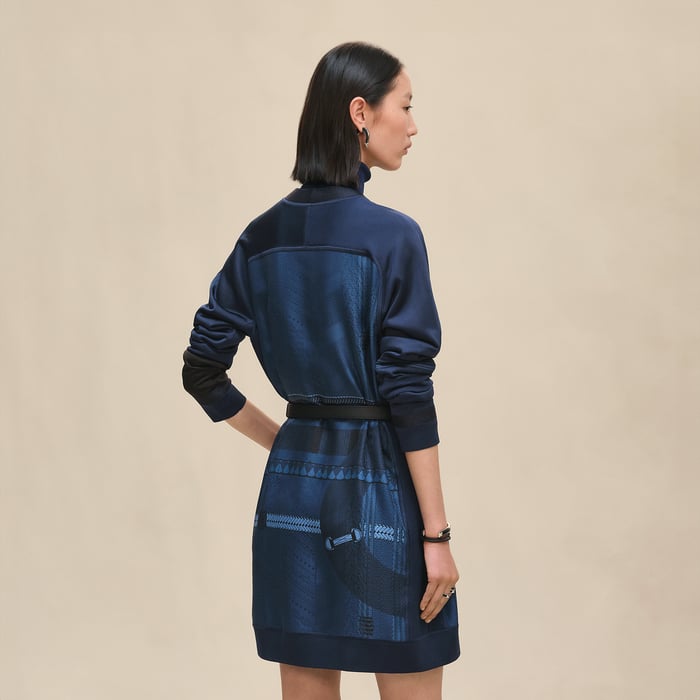 Bleu Encre "Dressage Tressage" Long-sleeve Twillaine Cardigan