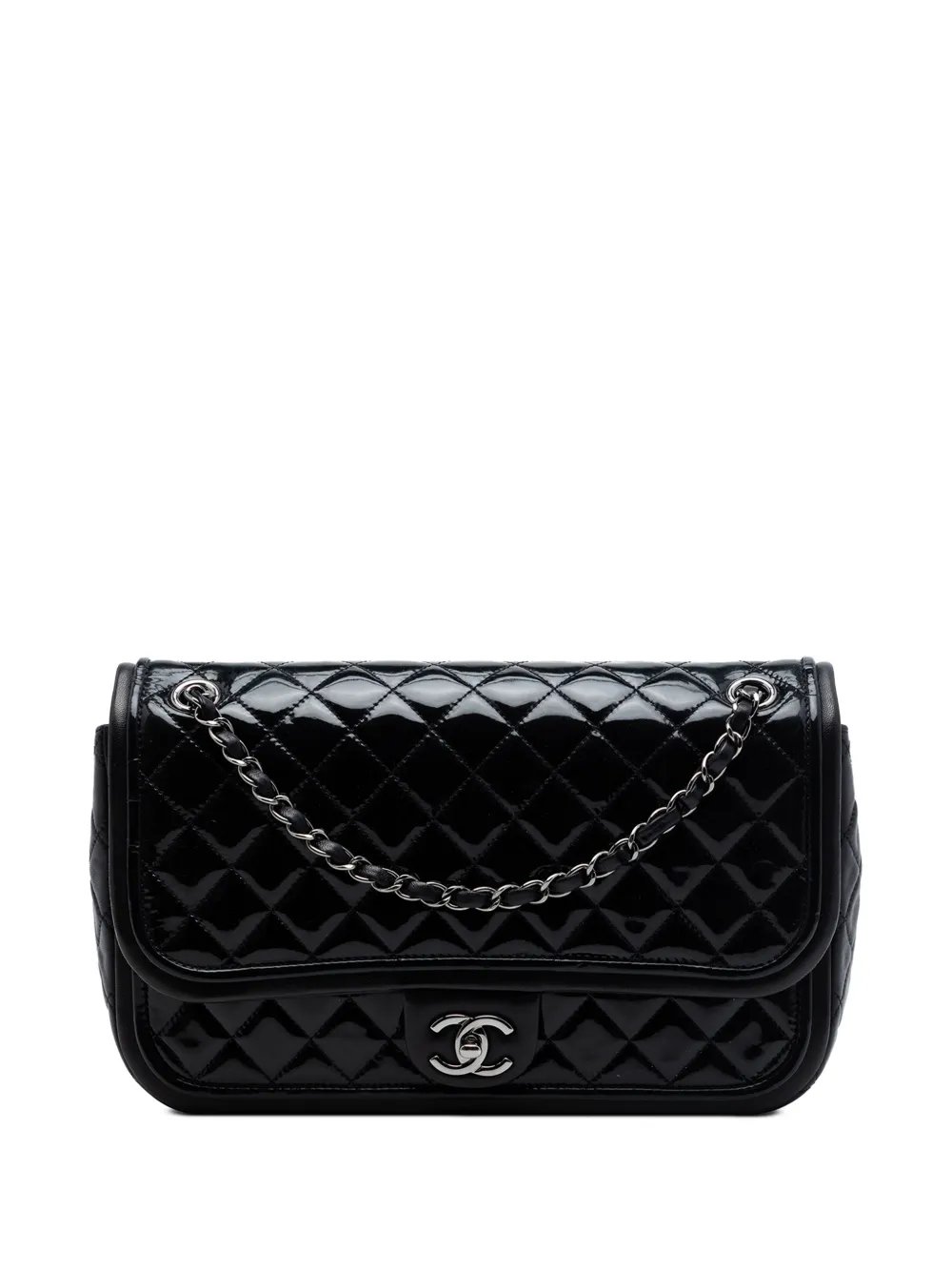 2013-2014 Jumbo Quilted Patent and Lambskin Trimmed Classic Twist Flap shoulder bag