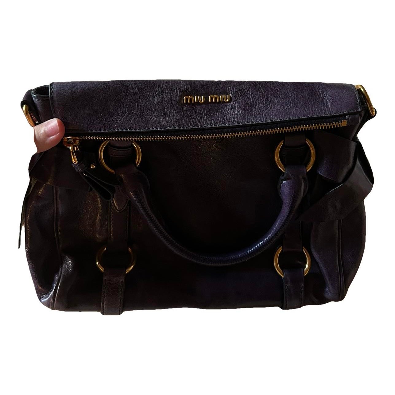 Bow bag leather handbag