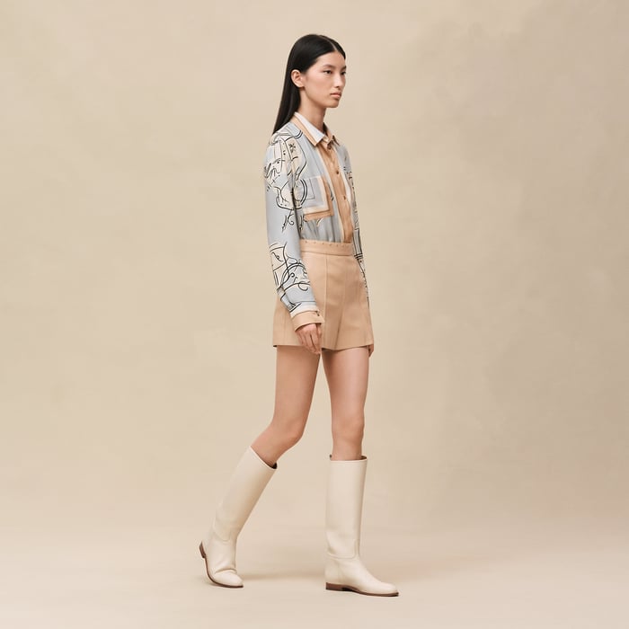 Beige Cajou Grained Goatskin Shorts