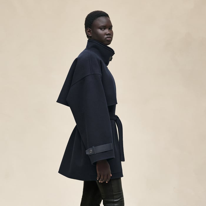 Bleu Noir Short Mixed Leather Cashmere Coat