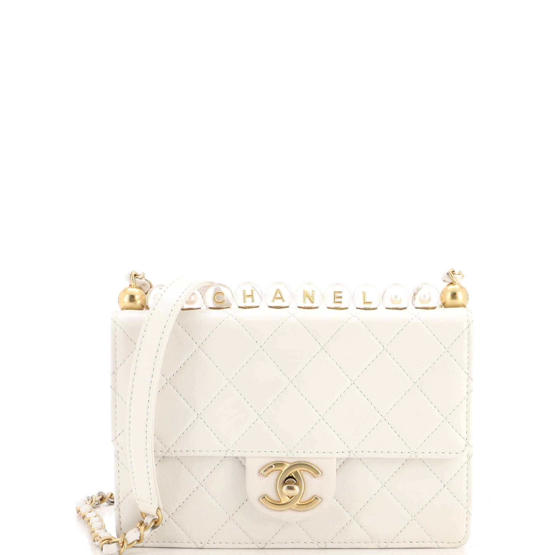 Chic Pearls Flap Bag Quilted Goatskin with Acrylic Beads Small
