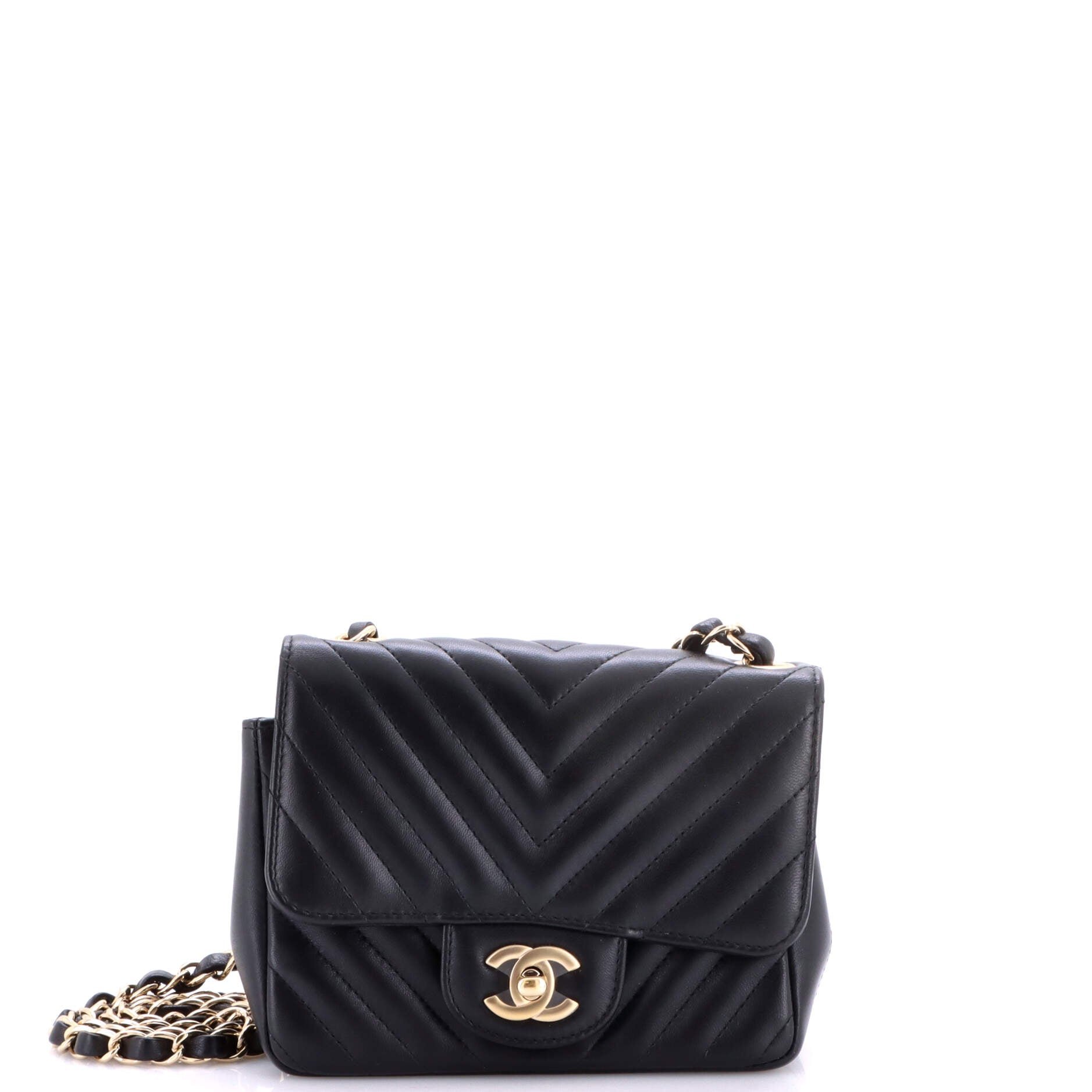 Square Classic Single Flap Bag Chevron Lambskin Mini