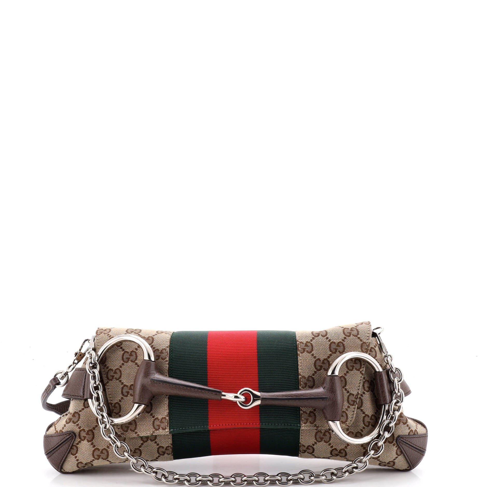 Horsebit NM Web Chain Clutch GG Canvas Medium