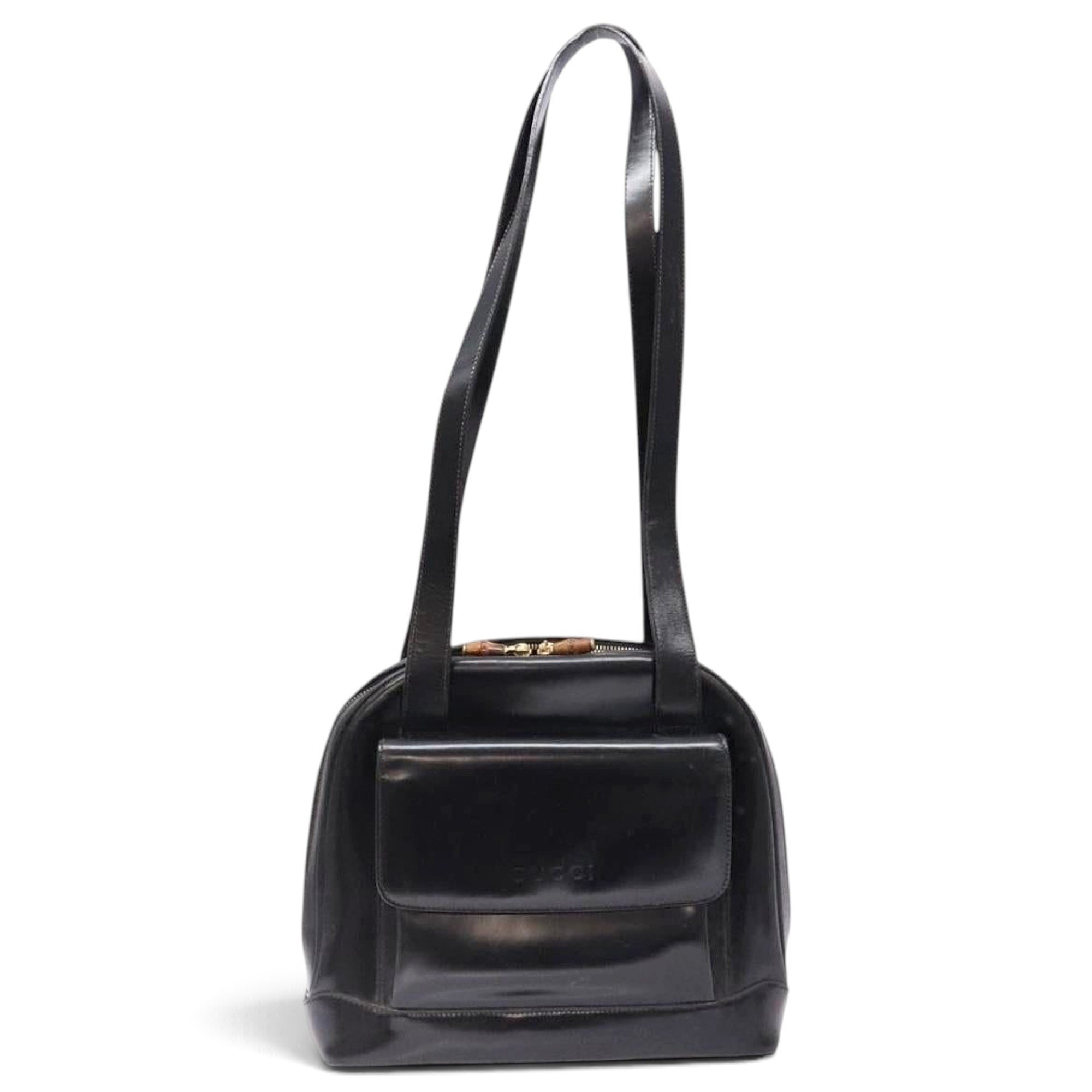 Bamboo patent leather handbag