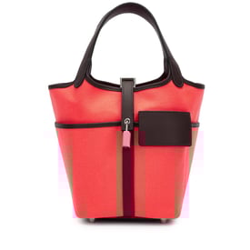 Hermes Limited Edition Rouge Sellier Swift and Rose Texas Toile Goeland Cargo Picotin Lock 18 Palladium Hardware, 2022